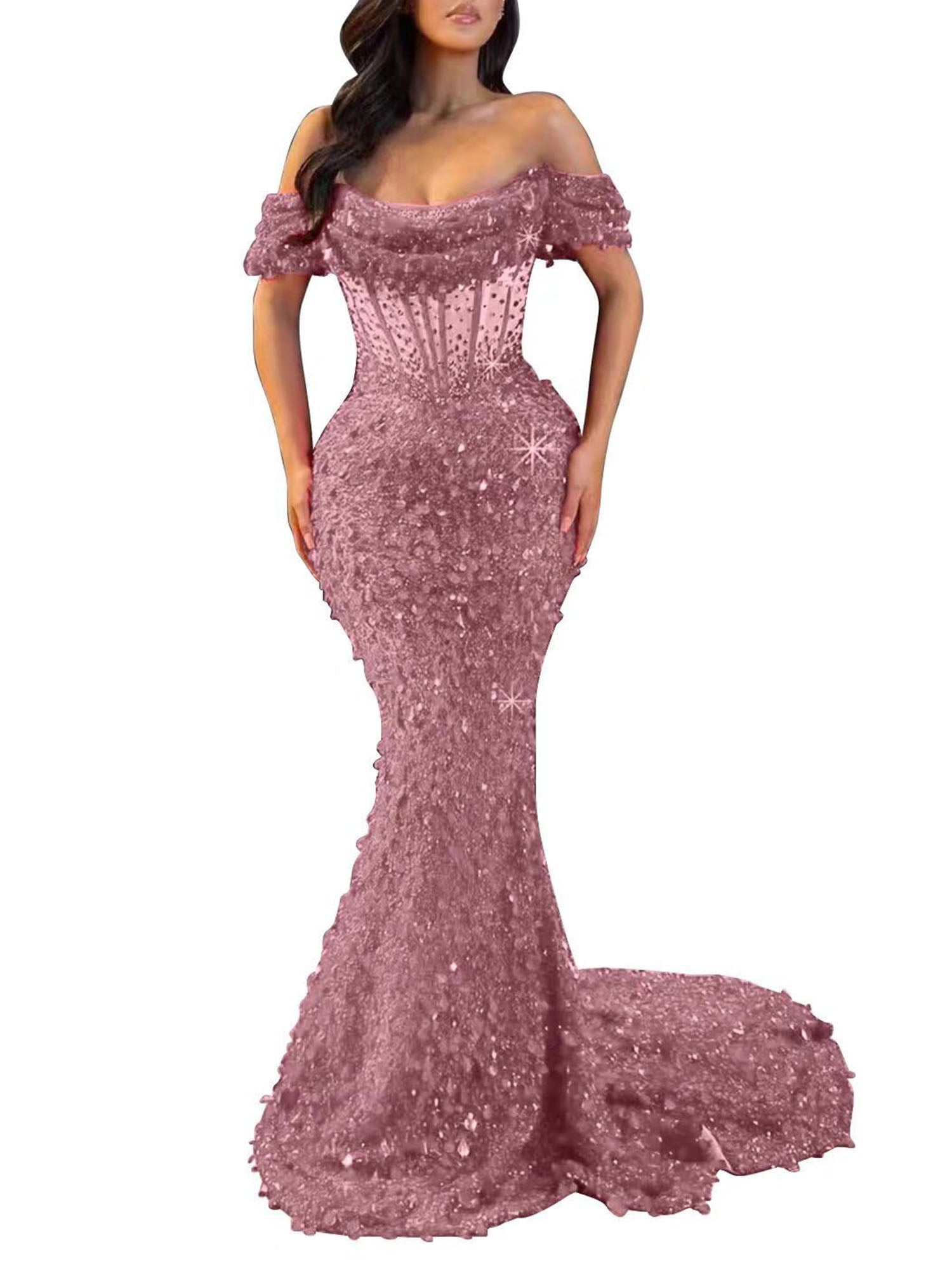 Mermaid Off The Shoulder Sequin Long Prom Dress