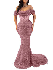 Trumpet/Mermaid Off The Shoulder Sequin Long Prom Dress