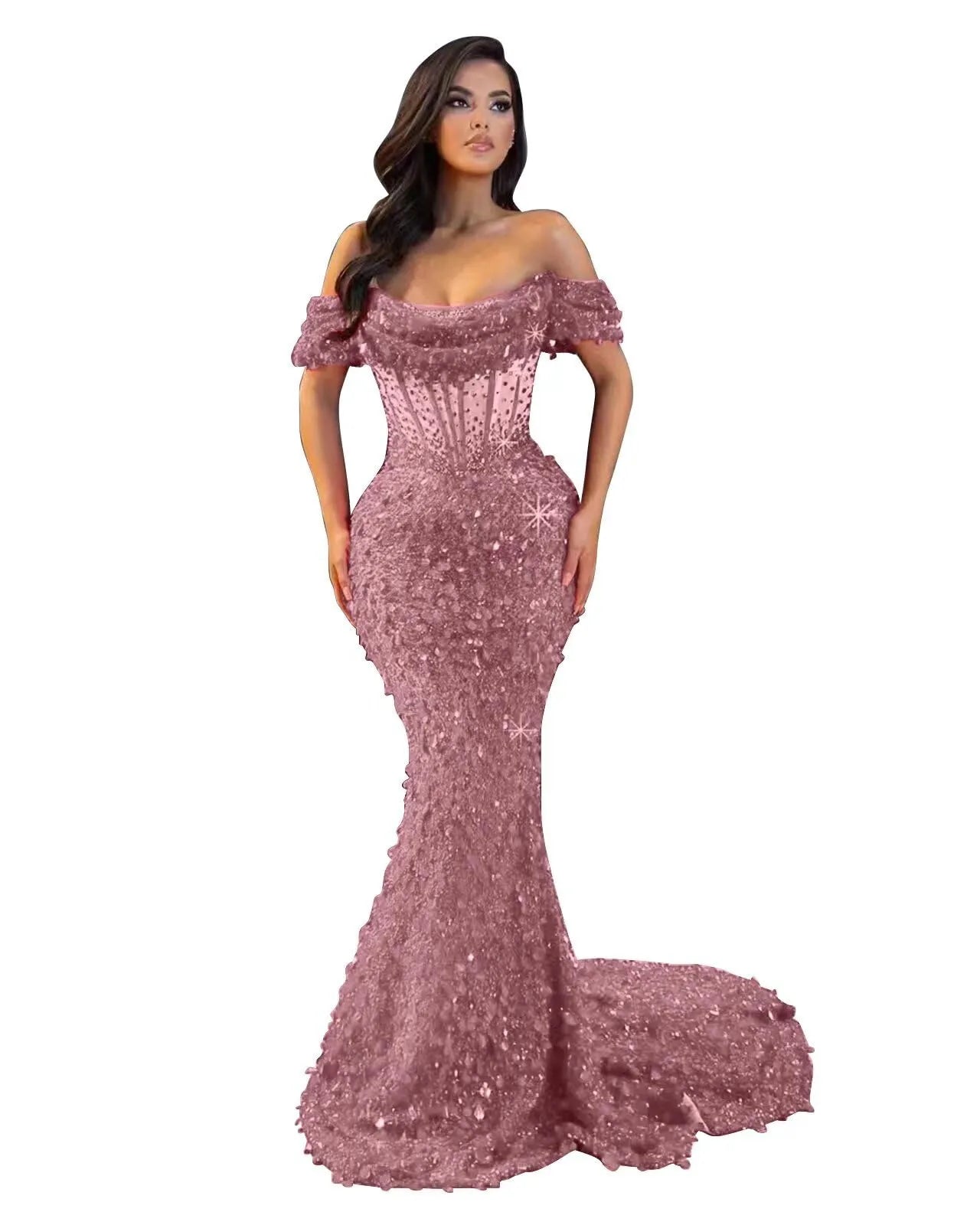 Mermaid Off The Shoulder Sequin Long Prom Dress