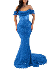 Trumpet/Mermaid Off The Shoulder Sequin Long Prom Dress