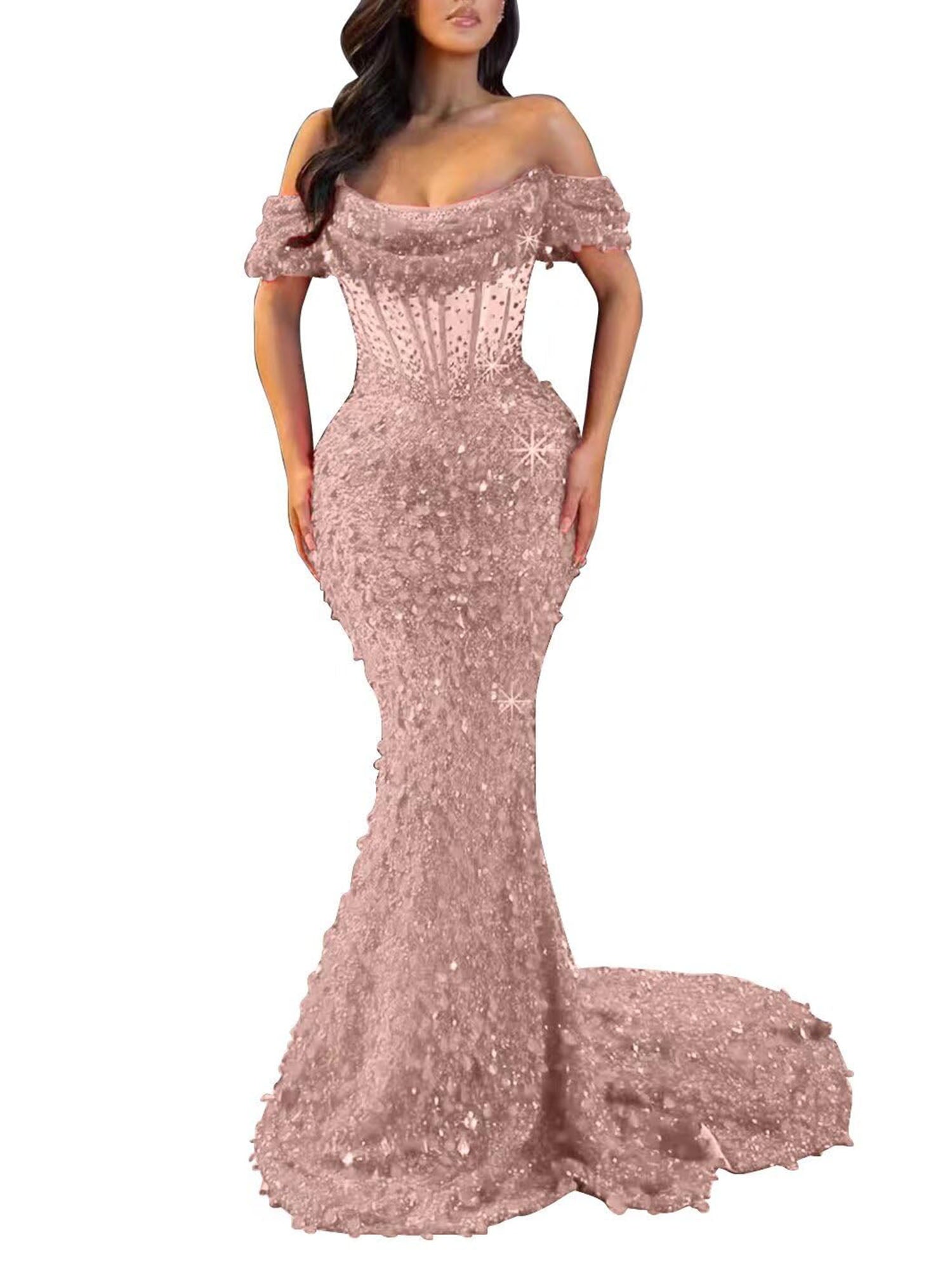 Mermaid Off The Shoulder Sequin Long Prom Dress
