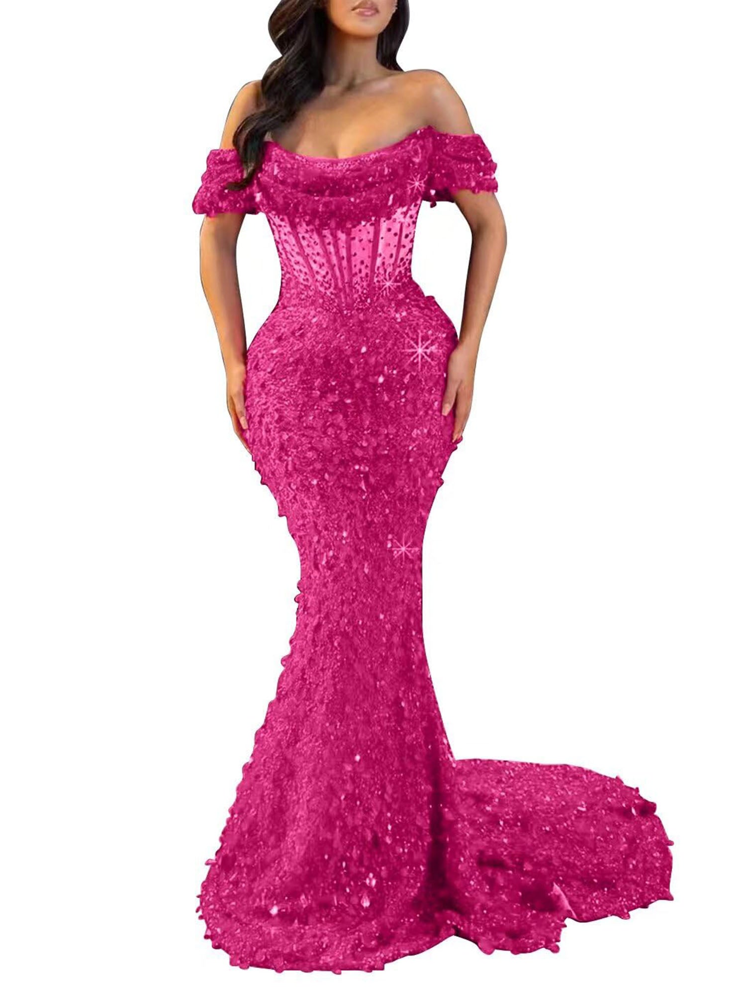 Mermaid Off The Shoulder Sequin Long Prom Dress
