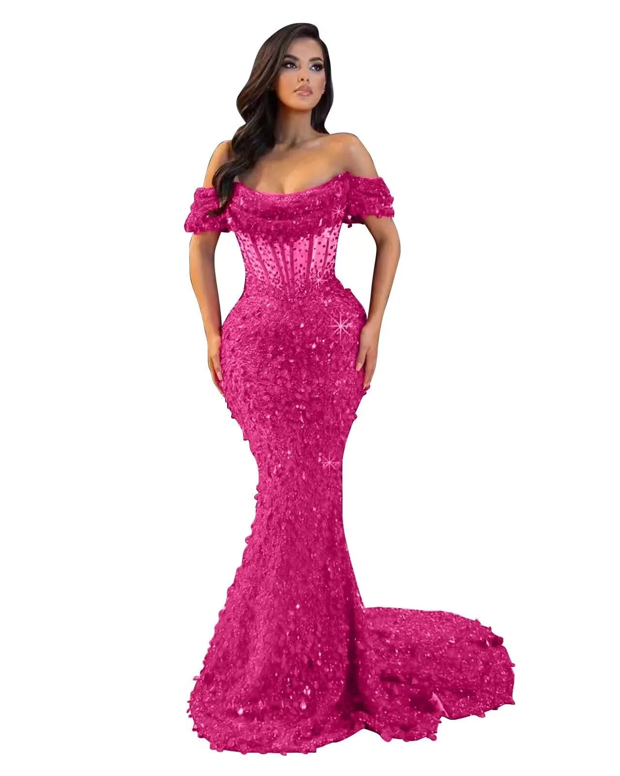 Mermaid Off The Shoulder Sequin Long Prom Dress