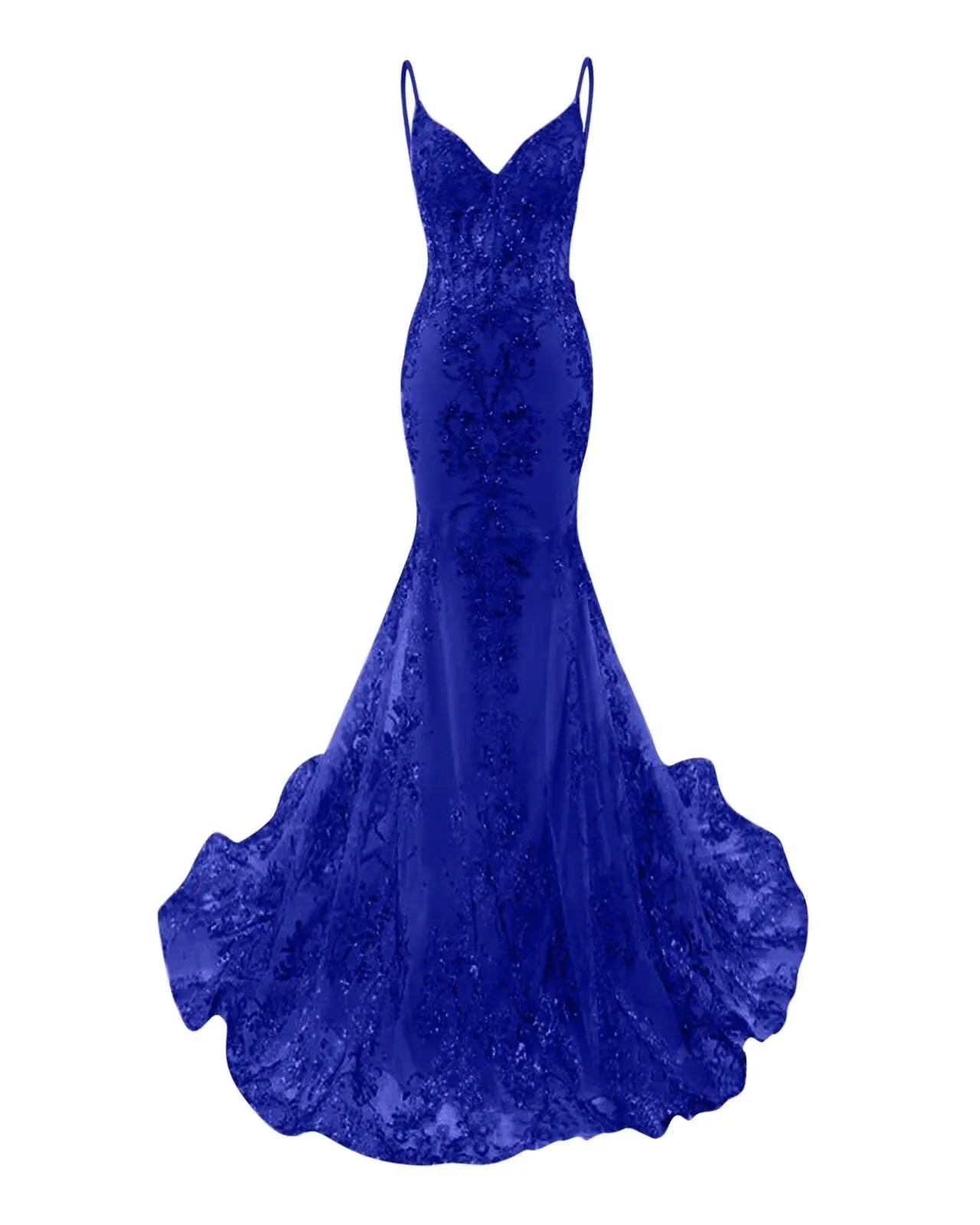 Mermaid Spaghetti Straps Sparkly Sequin Lace Applique Long Prom Dress