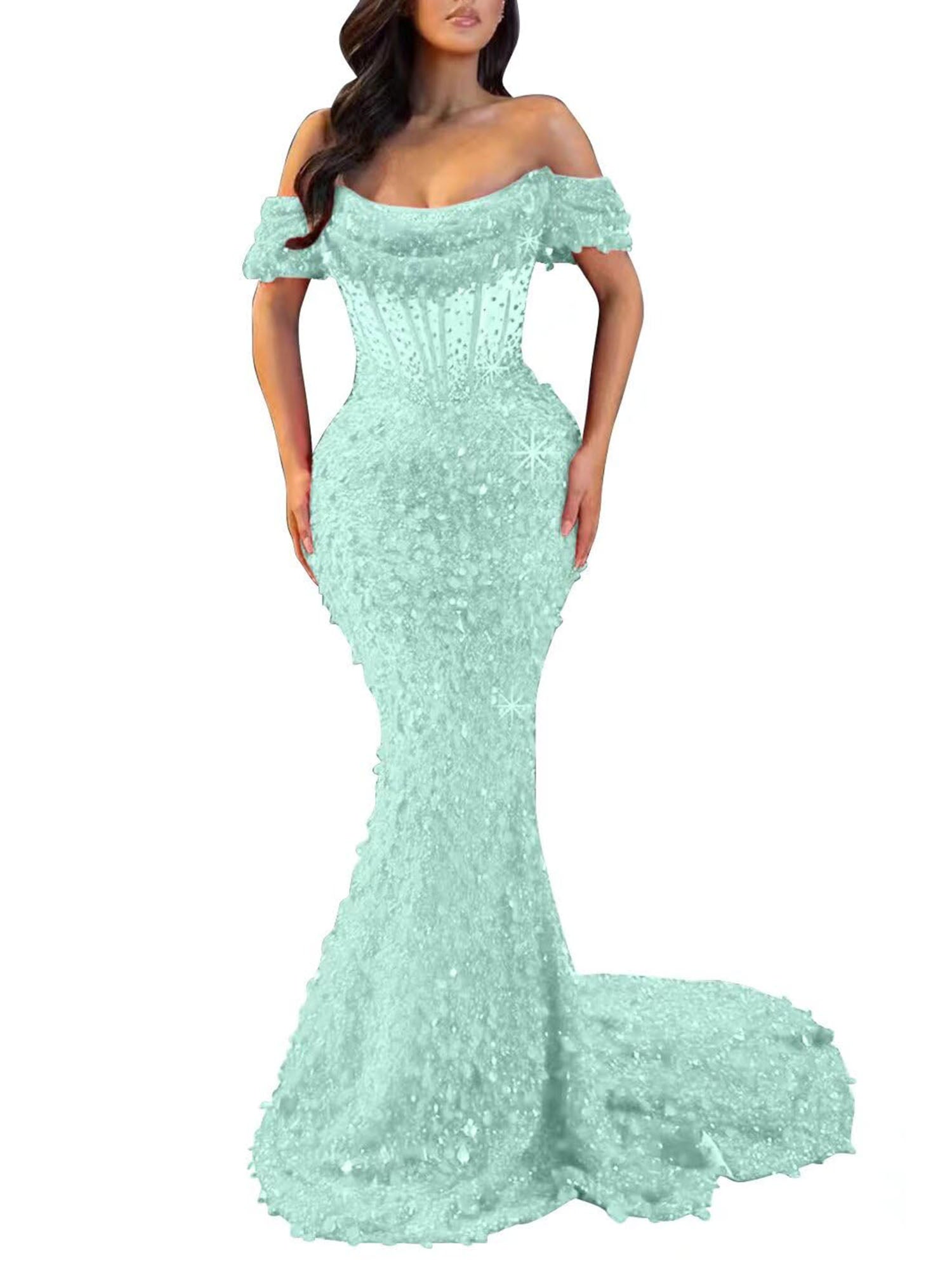 Mermaid Off The Shoulder Sequin Long Prom Dress