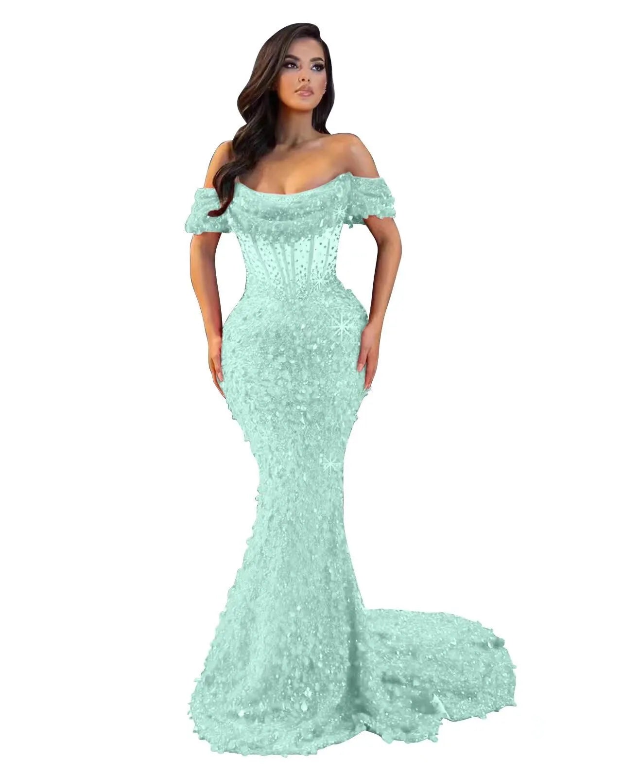 Mermaid Off The Shoulder Sequin Long Prom Dress