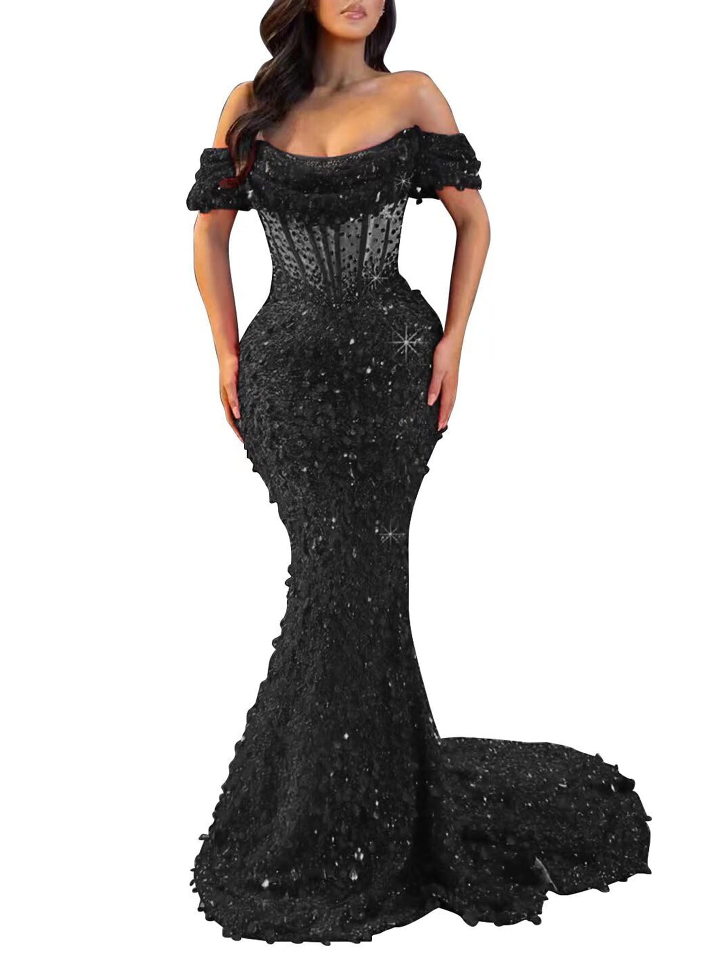 Mermaid Off The Shoulder Sequin Long Prom Dress