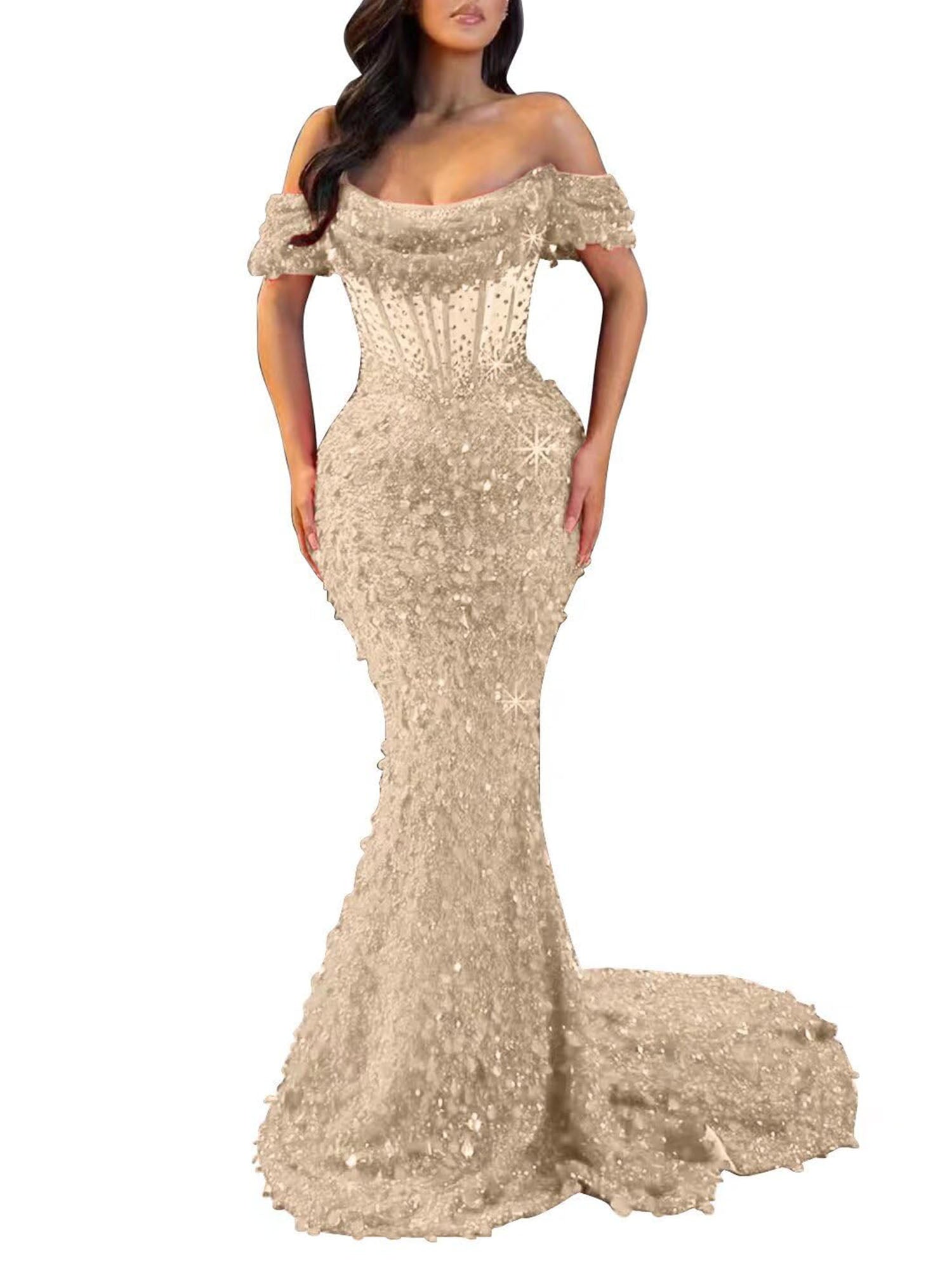 Mermaid Off The Shoulder Sequin Long Prom Dress
