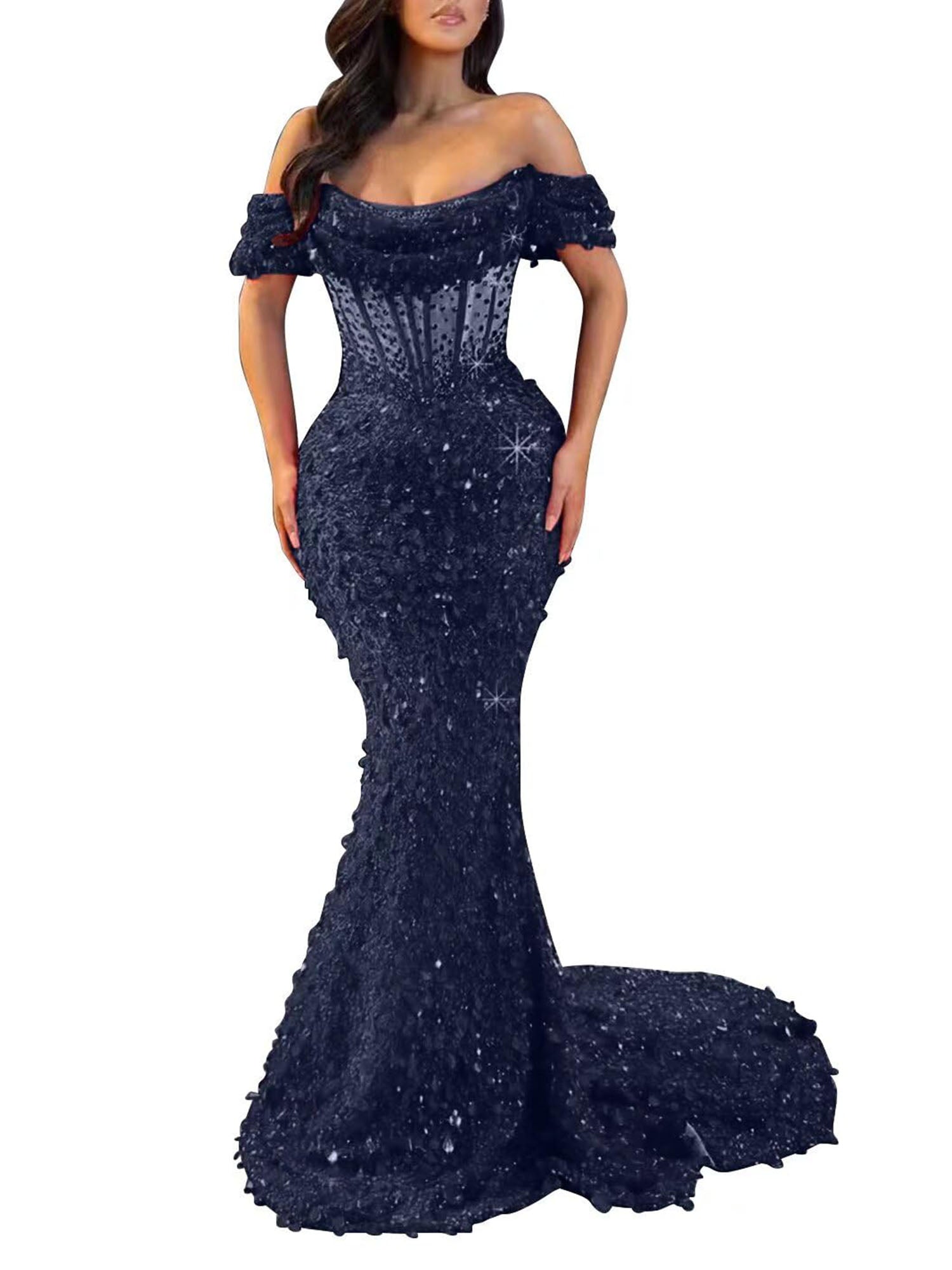 Mermaid Off The Shoulder Sequin Long Prom Dress