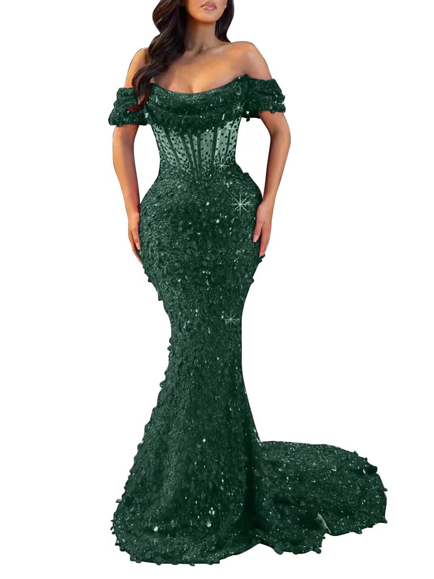 Mermaid Off The Shoulder Sequin Long Prom Dress