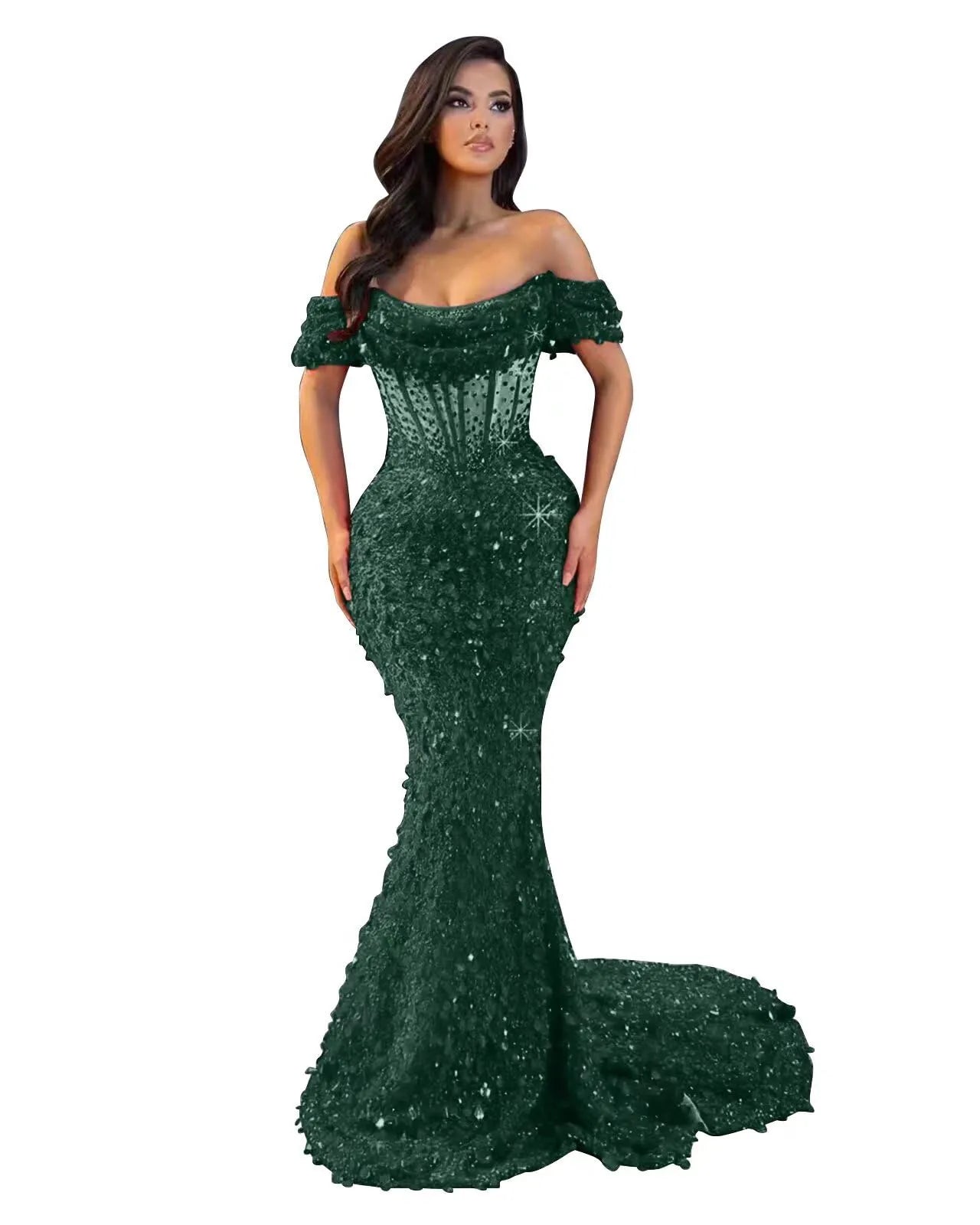 Mermaid Off The Shoulder Sequin Long Prom Dress