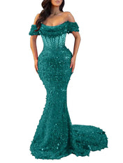 Trumpet/Mermaid Off The Shoulder Sequin Long Prom Dress