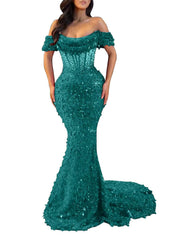 Trumpet/Mermaid Off The Shoulder Sequin Long Prom Dress