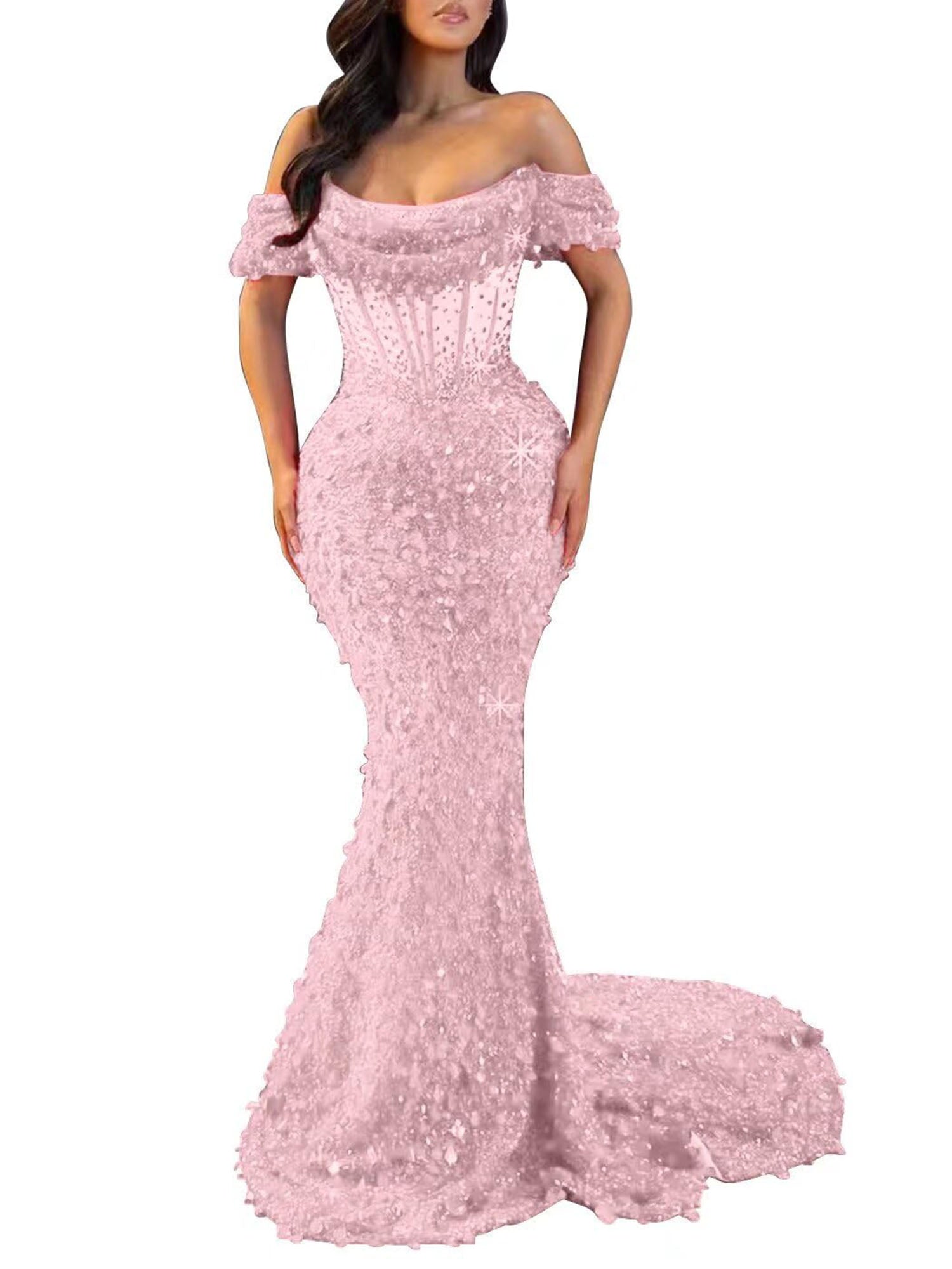 Mermaid Off The Shoulder Sequin Long Prom Dress