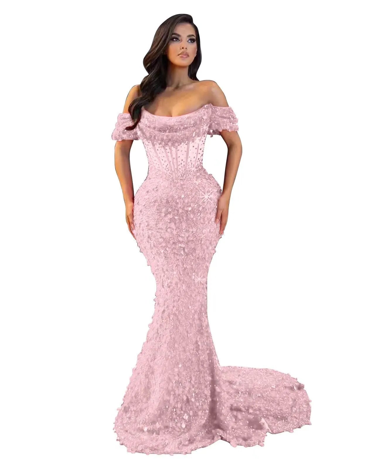 Mermaid Off The Shoulder Sequin Long Prom Dress