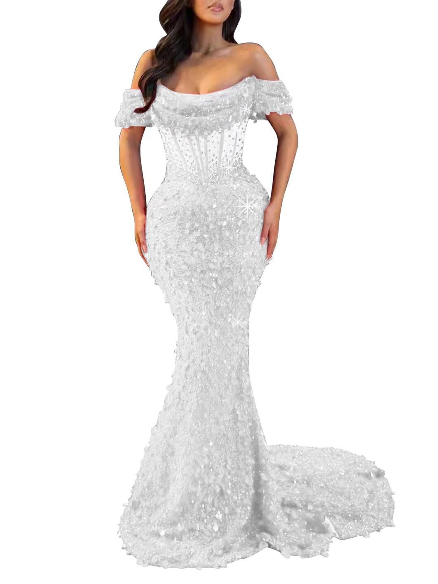 Mermaid Off The Shoulder Sequin Long Prom Dress