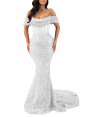 Trumpet/Mermaid Off The Shoulder Sequin Long Prom Dress