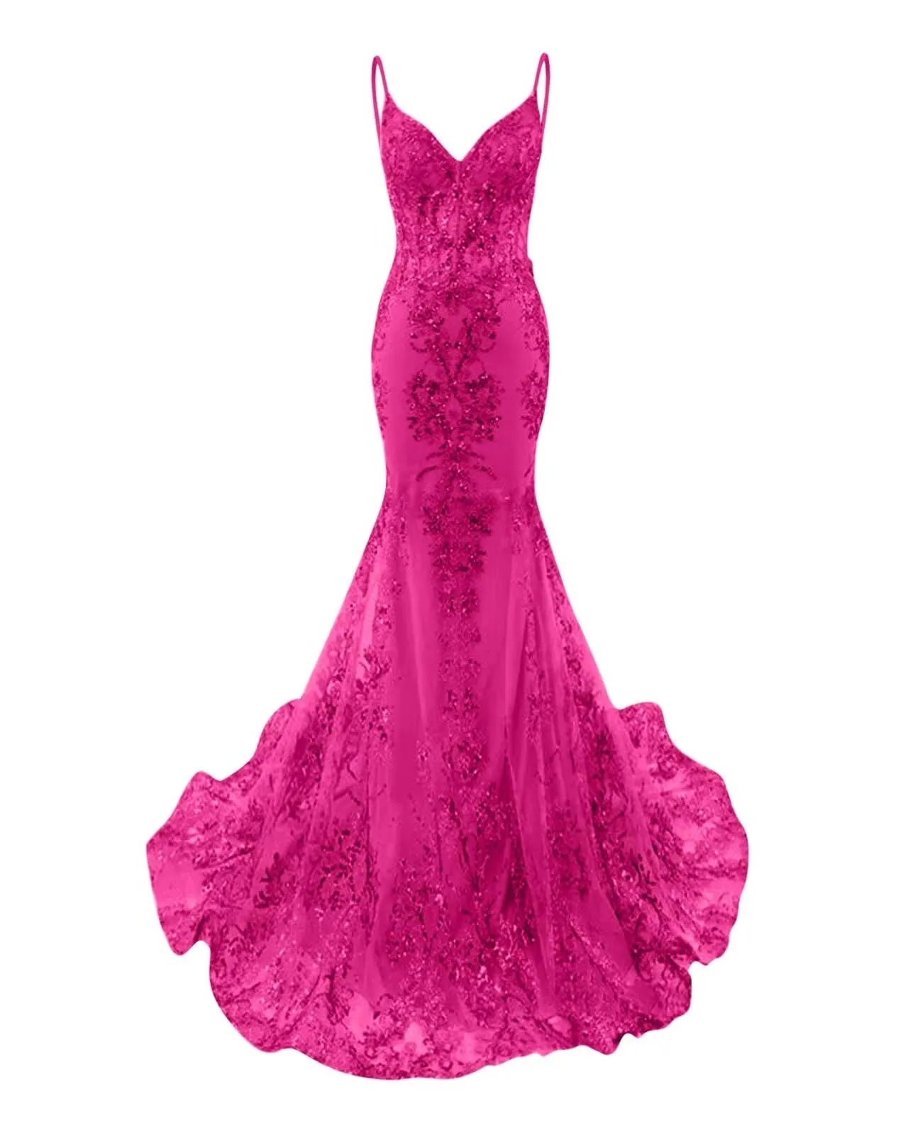 Trumpet/Mermaid Spaghetti Straps Sparkly Sequin Lace Applique Long Prom Dress