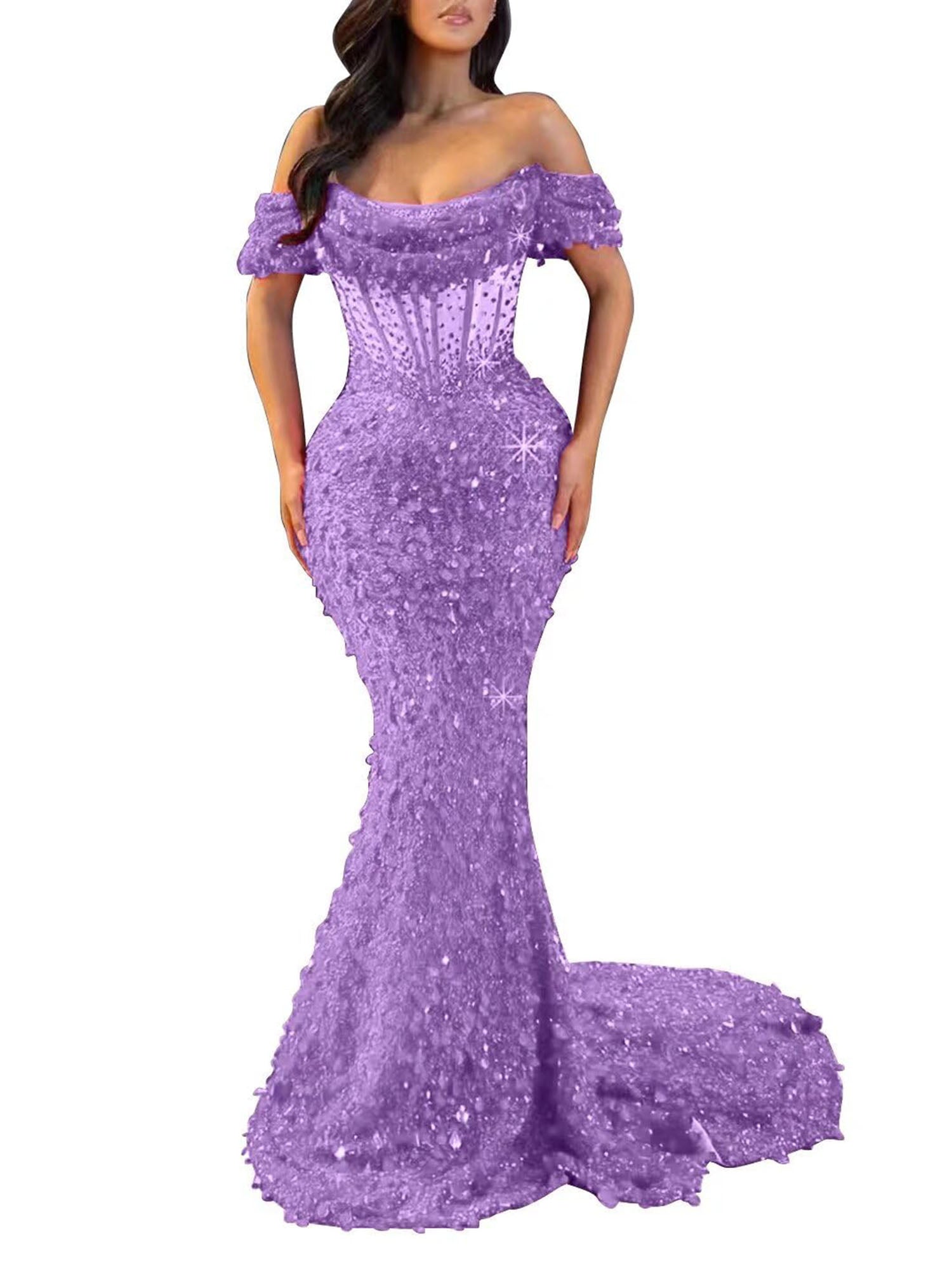 Mermaid Off The Shoulder Sequin Long Prom Dress