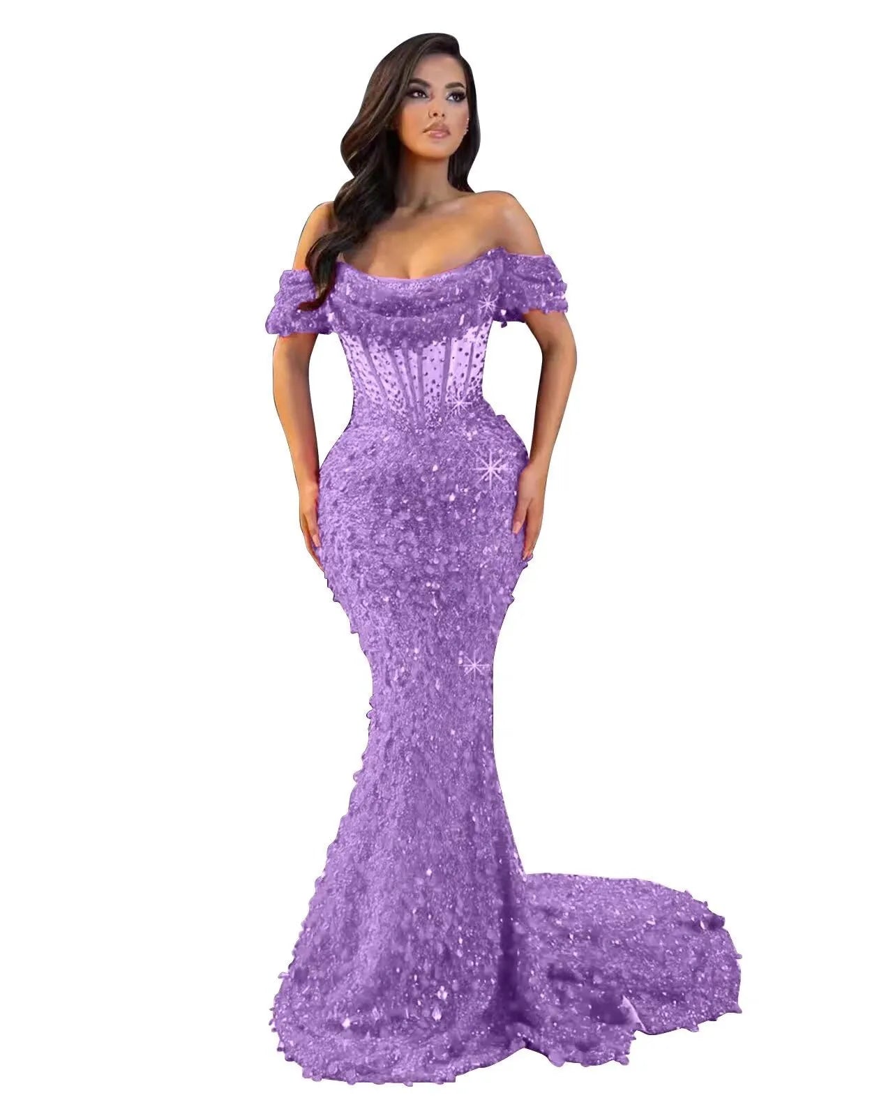 Mermaid Off The Shoulder Sequin Long Prom Dress