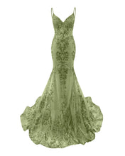 Trumpet/Mermaid Spaghetti Straps Sparkly Sequin Lace Applique Long Prom Dress