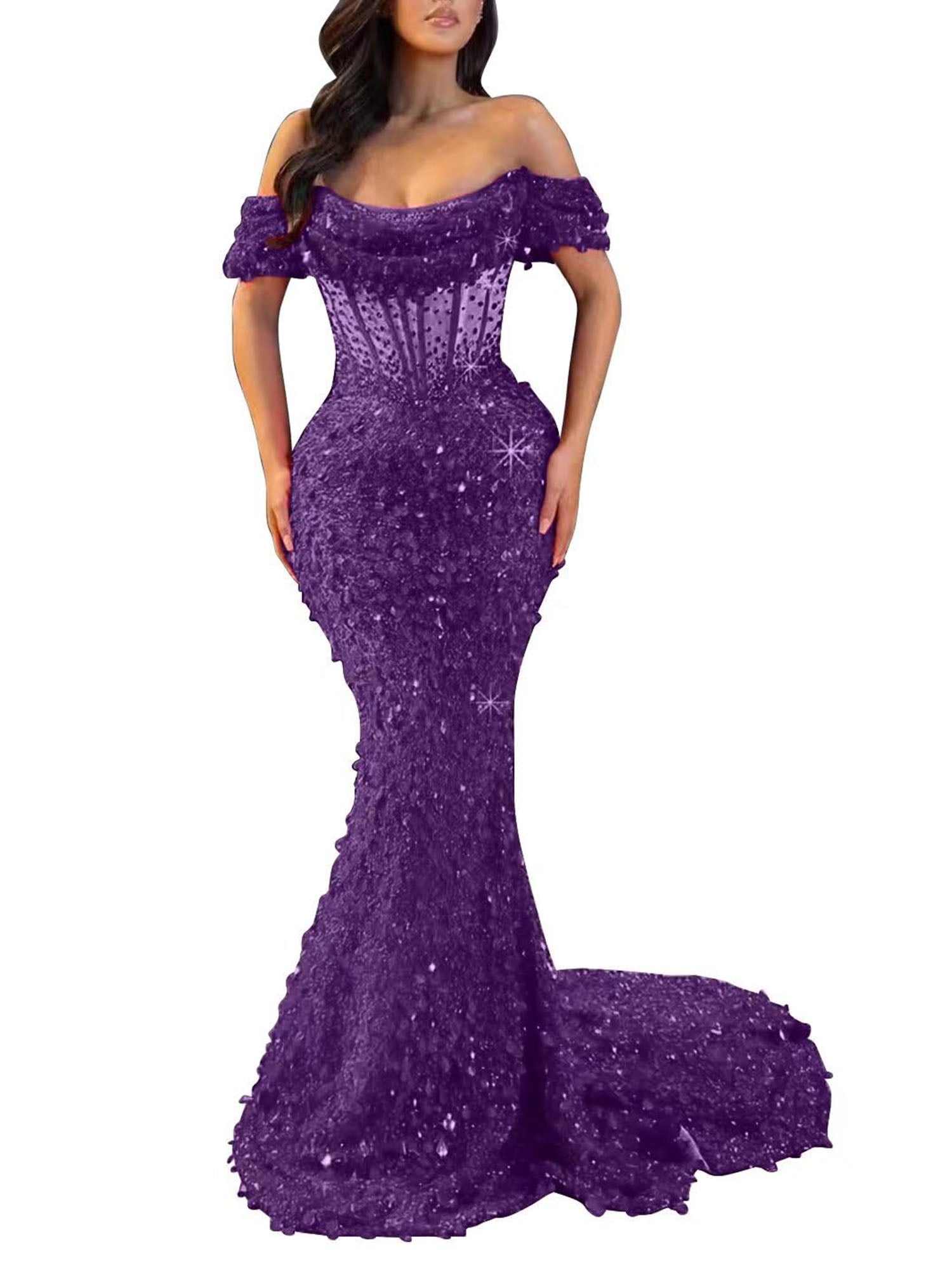 Mermaid Off The Shoulder Sequin Long Prom Dress