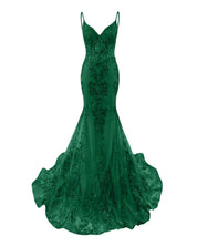 Trumpet/Mermaid Spaghetti Straps Sparkly Sequin Lace Applique Long Prom Dress