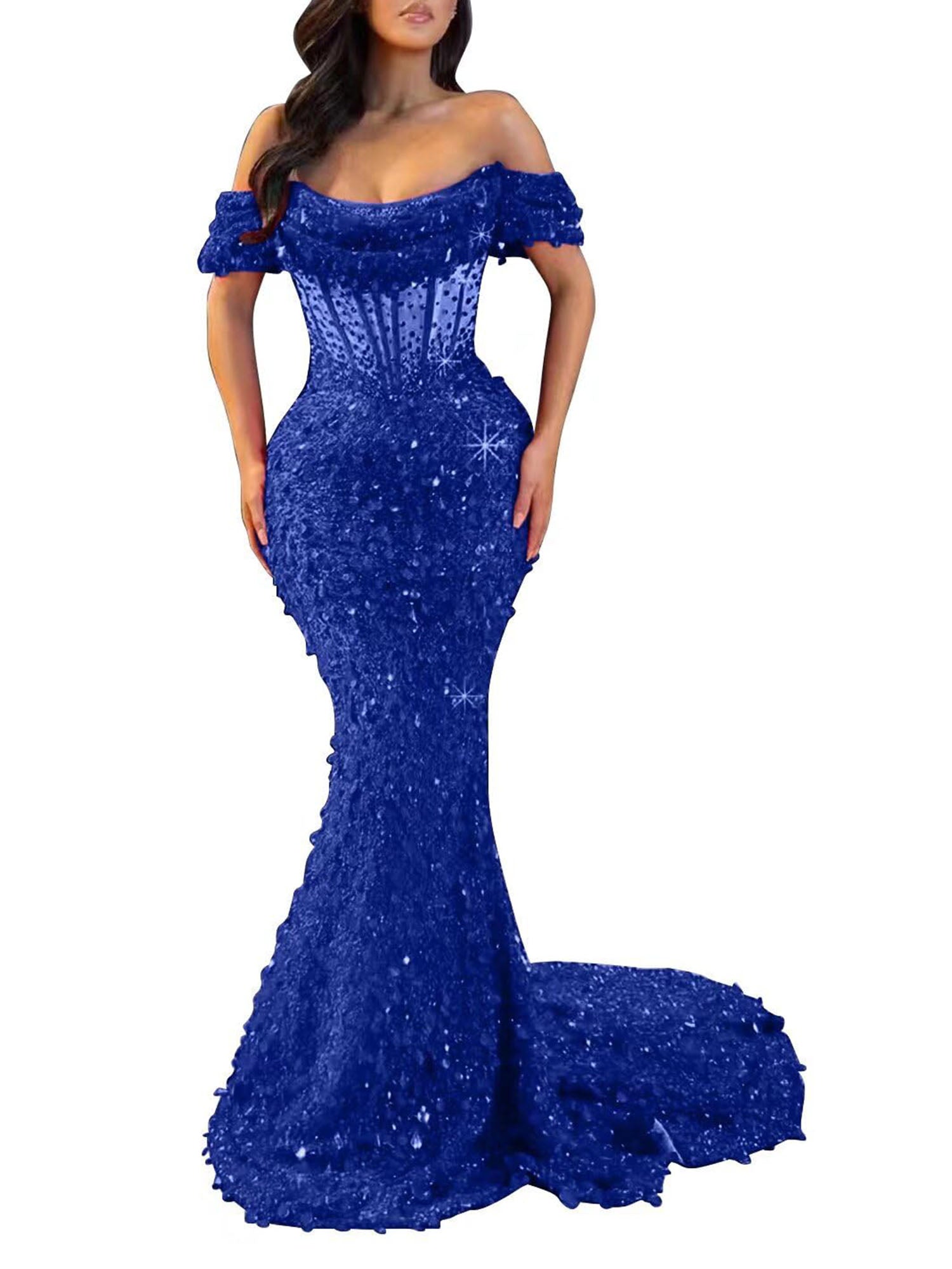 Mermaid Off The Shoulder Sequin Long Prom Dress