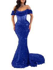 Trumpet/Mermaid Off The Shoulder Sequin Long Prom Dress