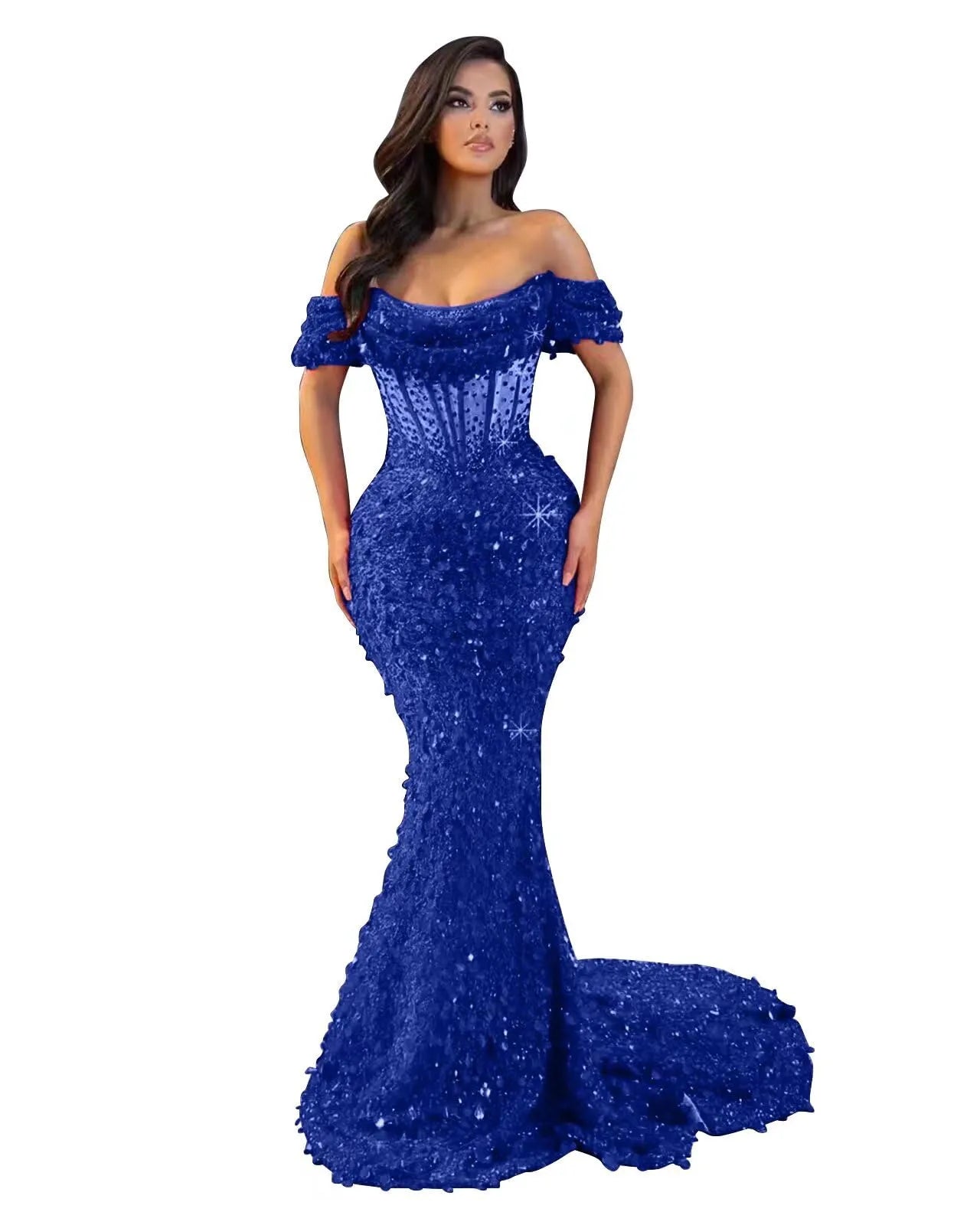 Mermaid Off The Shoulder Sequin Long Prom Dress