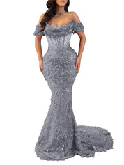 Trumpet/Mermaid Off The Shoulder Sequin Long Prom Dress