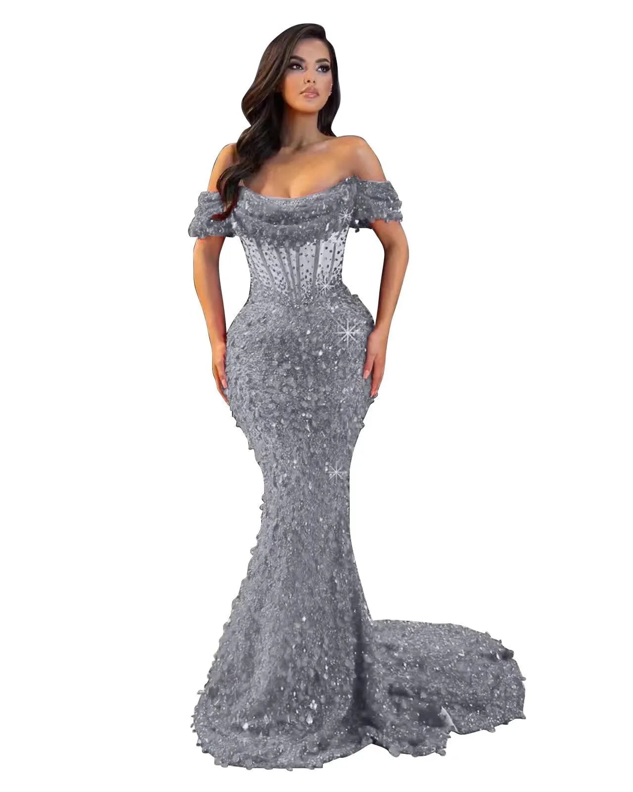 Mermaid Off The Shoulder Sequin Long Prom Dress