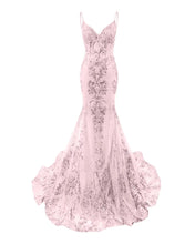 Trumpet/Mermaid Spaghetti Straps Sparkly Sequin Lace Applique Long Prom Dress