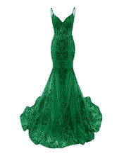 Trumpet/Mermaid Spaghetti Straps Sparkly Sequin Lace Applique Long Prom Dress