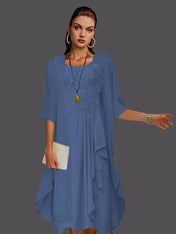 Two Piece A-Line Chiffon Lace Sleeveless Jacket Dresses with Pleats Appliques