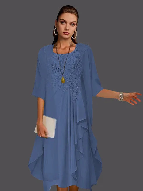 Two Piece A-Line Chiffon Lace Sleeveless Jacket Dresses with Pleats Appliques