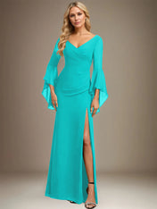 Sheath/Column V-Neck Floor-Length Chiffon Dress With Pleated