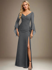 Sheath/Column V-Neck Floor-Length Chiffon Dress With Pleated