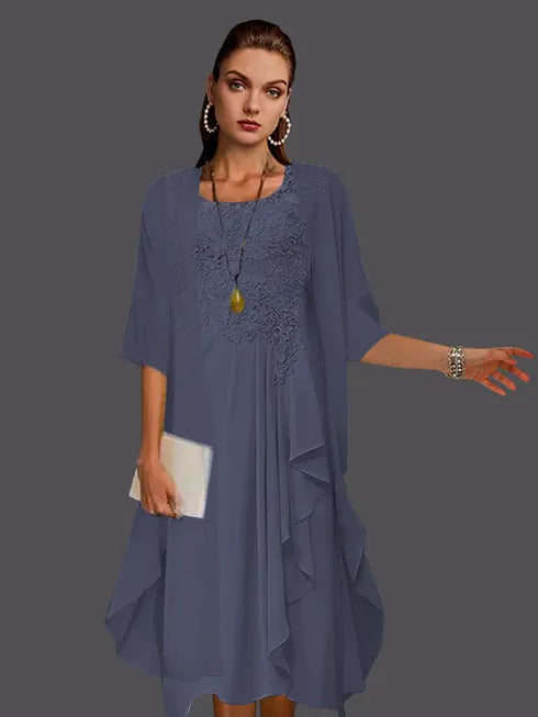 Two Piece A-Line Chiffon Lace Sleeveless Jacket Dresses with Pleats Appliques