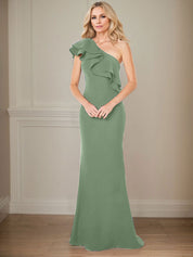 A-line One Shoulder Floor-Length Chiffon Mother of the Bride Dress With Ruffles