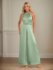Jumpsuits Halter Floor-Length Satin Wedding Dress