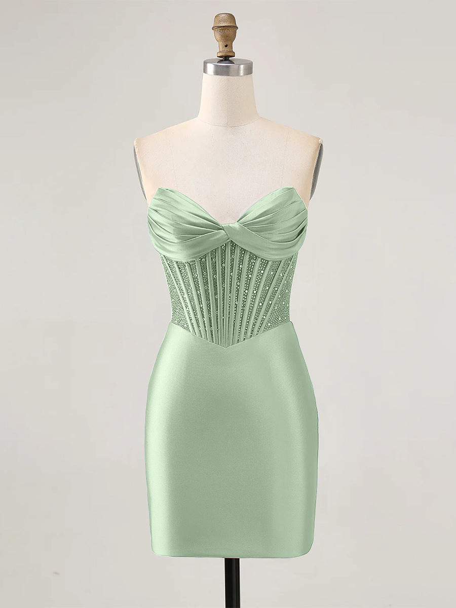 Strapless Bodycon Beaded Corset Homecoming Dress