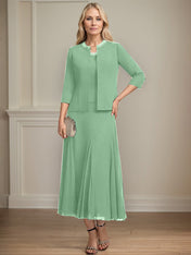 Separates A-line Scoop Tea-Length Chiffon Mother of the Bride Dress With Sequins Beading