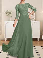A-line Scoop Floor-Length Lace Chiffon Mother of the Bride Dress With Sequins