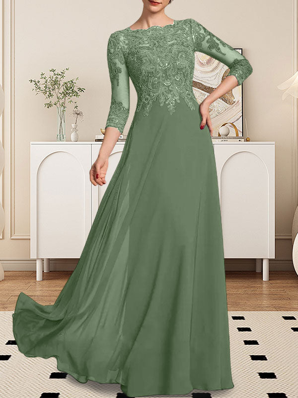 A-line Scoop Floor-Length Lace Chiffon Mother of the Bride Dress With Sequins