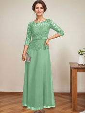 A-line Scoop Illusion Ankle-Length Chiffon Lace Mother of the Bride Dress With Rhinestone Beading