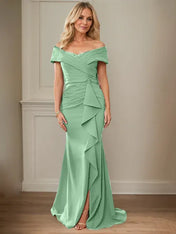 Sheath/Column V-Neck Illusion Floor-Length Lace Chiffon Mother of the Bride Dress With Pleated Sequins