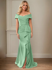 Sheath/Column Off-the-Shoulder Sleeveless Floor-Length Mother of the Bride Dresses With Ruffles