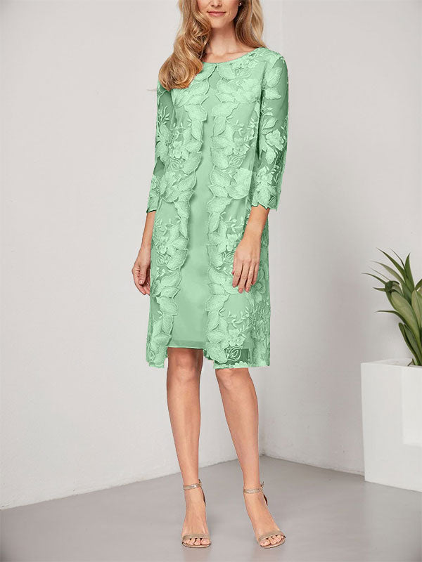 A-line Scoop Knee-Length Chiffon Lace Mother of the Bride Dress With Jacket