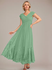A-line V-Neck Ankle-Length Chiffon Mother of the Bride Dress With Applique Sequins